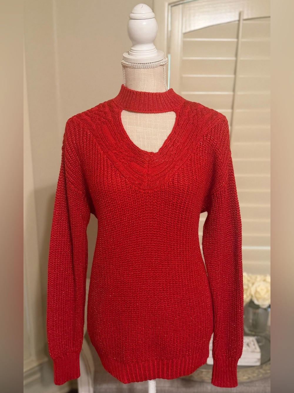 New York and Company Red Cutout Knit Sweater